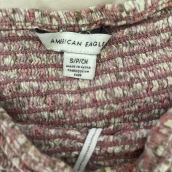 American eagle outfitters smocked floral peplum sleeve crop top blouse sz S - Picture 8 of 8